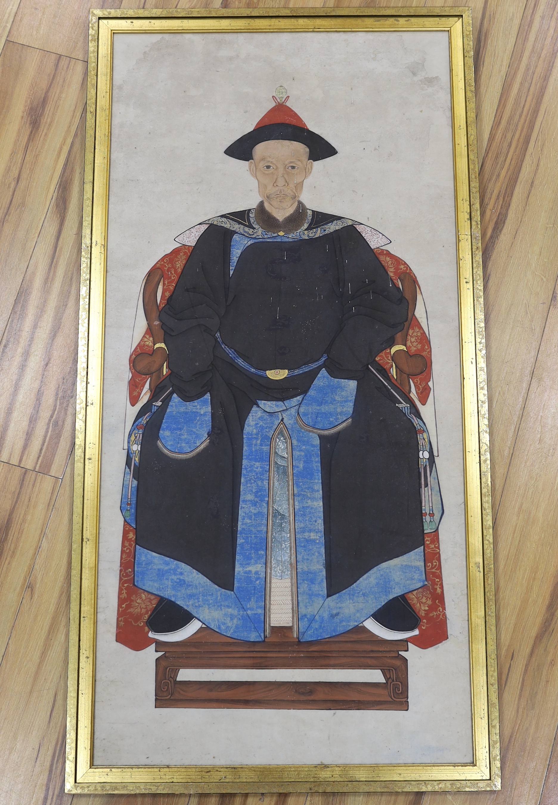 Chinese School, pair of watercolours, Qing Ancestor portraits, 114 x 54cm